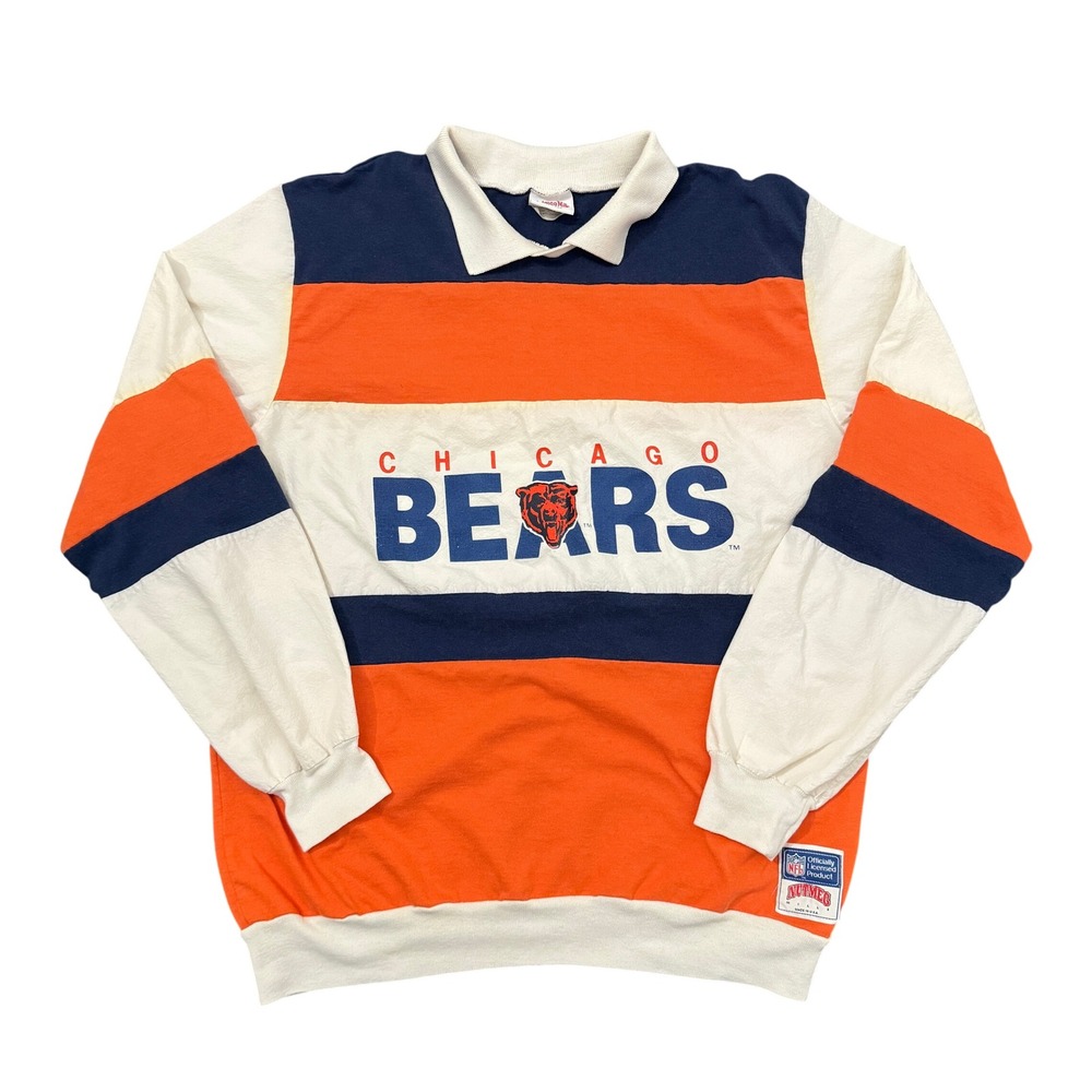 Vintage 80s Chicago Bears Nutmeg Mills Rugby Shirt Mens Large Striped NFL USA